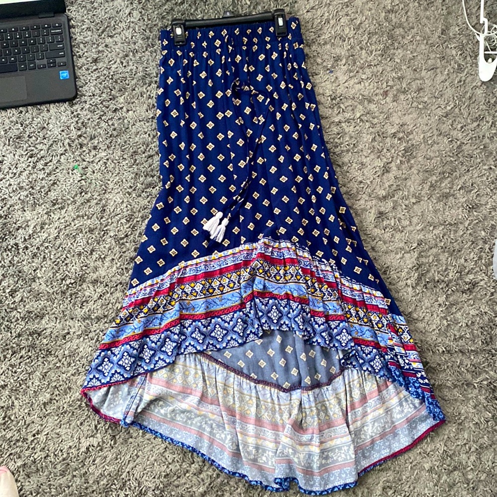 Patterned Midi High Low Skirt